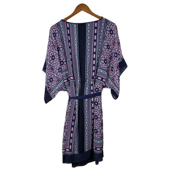 Dressbarn Chiffon Mixed Print‎ Kimono Sleeve Dress with Tie Size 14W 1X Plus - Picture 5 of 9